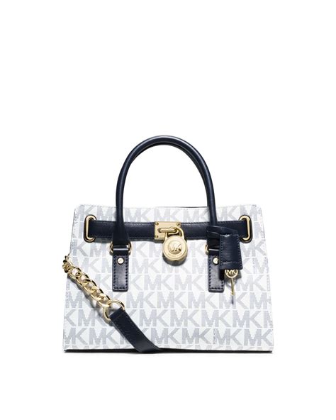 michael kors navy and white hamilton bag|Michael Kors nouveau Hamilton bag.